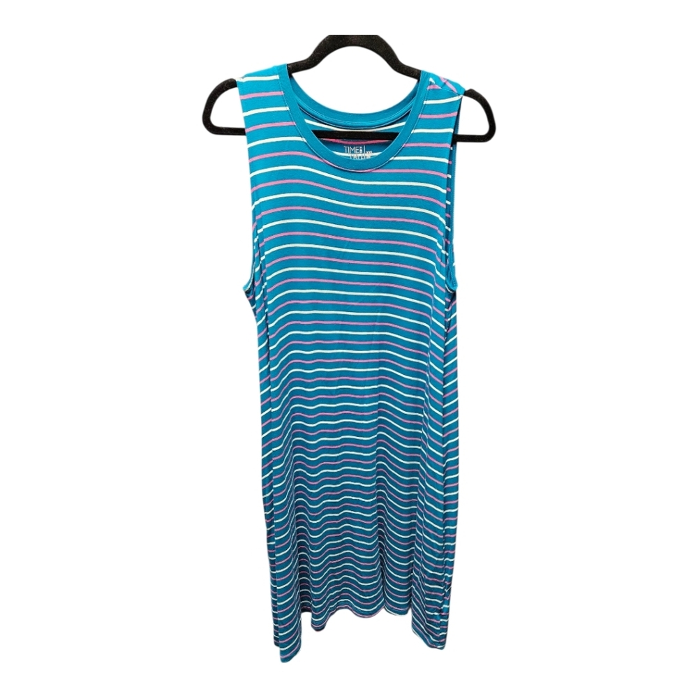 Time and Tru Teal and Pink Striped Tank Top
